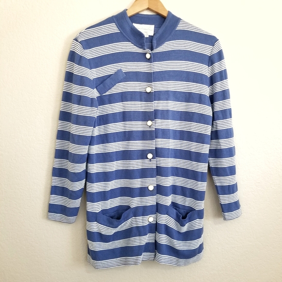 Vintage Schrader Blue Stripe Knit Cardigan Size 10 - Picture 1 of 4